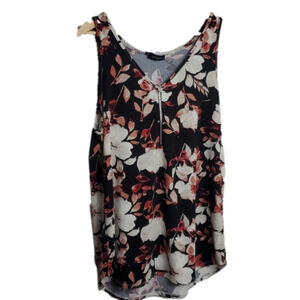 Eclipse Black and Floral Zipper Front Tank Top XXL